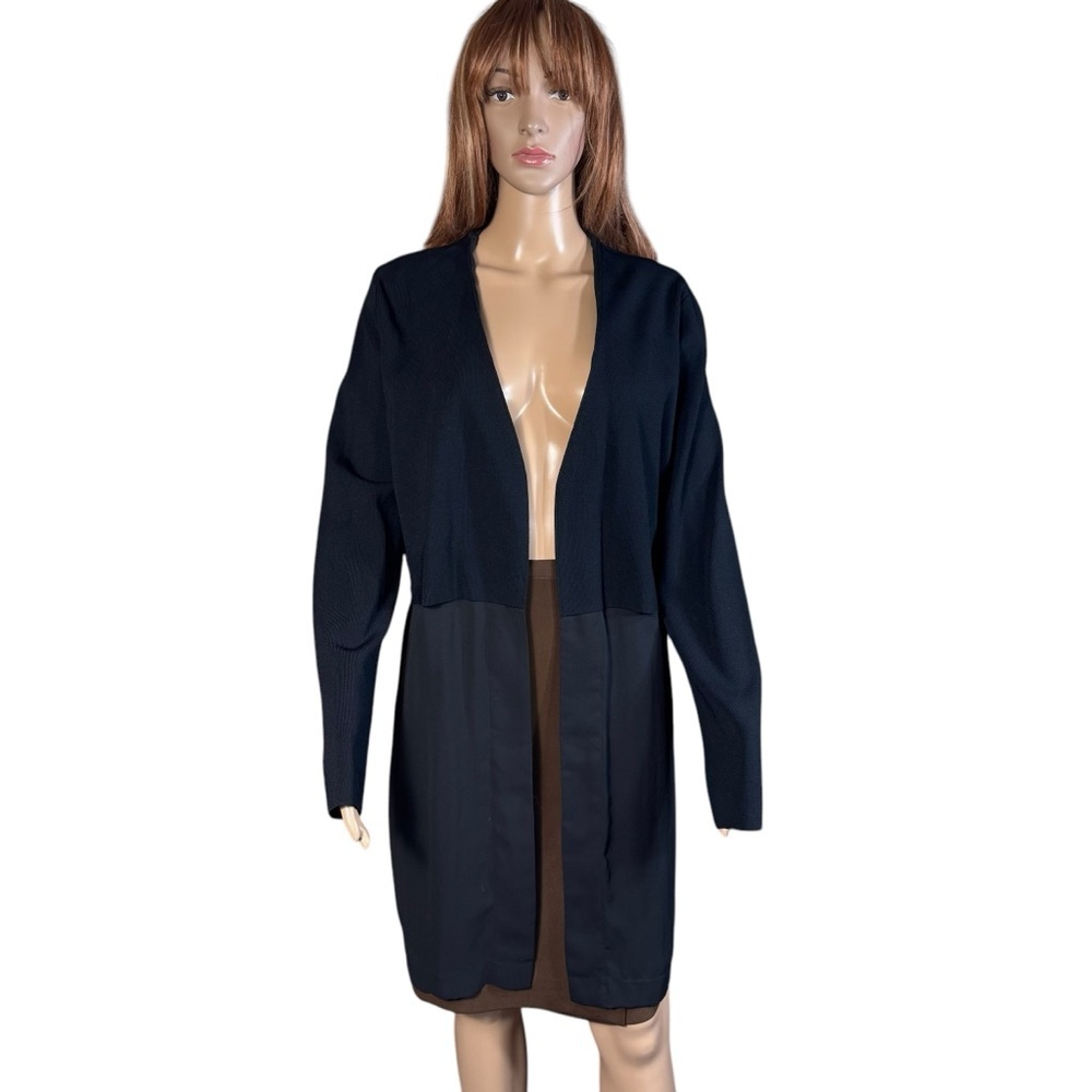 COS Black Open Front Double Layer Sheer Bottom Cardigan Size M